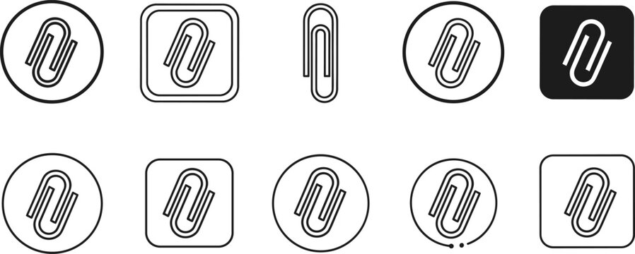 Paperclip attachment icons collection for office supplies stationery and email file upload digital interface web.