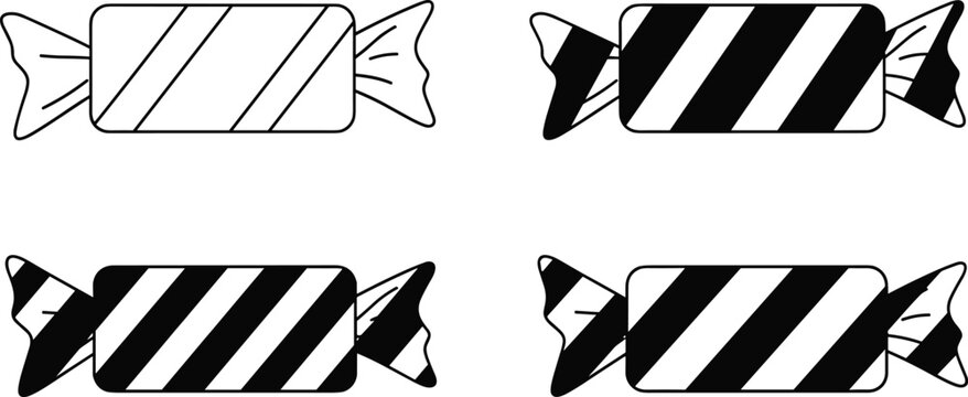 Set of four candy icons with striped pattern isolated on transparent background for halloween and sweet designs.