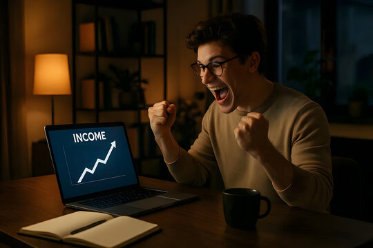 Online Income Success Celebration Digital Entrepreneur Concept