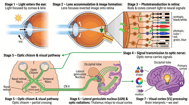 Detailed visual pathway explaining how the brain interprets light and images
