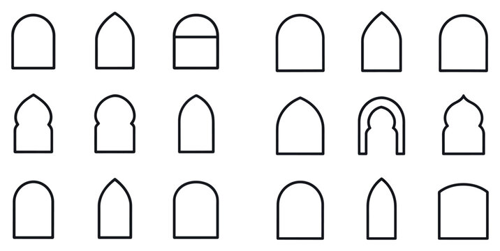 Architectural icons with arched window outlines