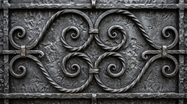 Hand-Forged Wrought Iron Surface with Twisted Scroll Work and Hammer Marks