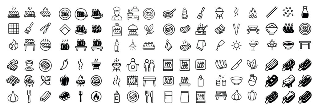 Barbecue icons collection in black and white
