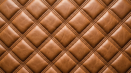 Fototapeta premium Diamond-Quilted Leather Upholstery in Soft Cognac with Raised Tufted Seams