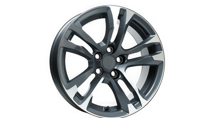 Obraz premium Modern alloy car wheel with intricate spoke design and polished silver accents showcasing a sleek futuristic aesthetic isolated on transparent background