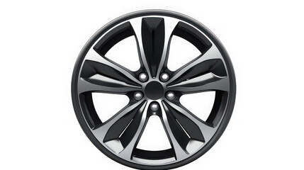 Fototapeta premium Detailed automotive alloy wheel with intricate spoke design and polished metallic finish isolated on transparent background for versatile design applications
