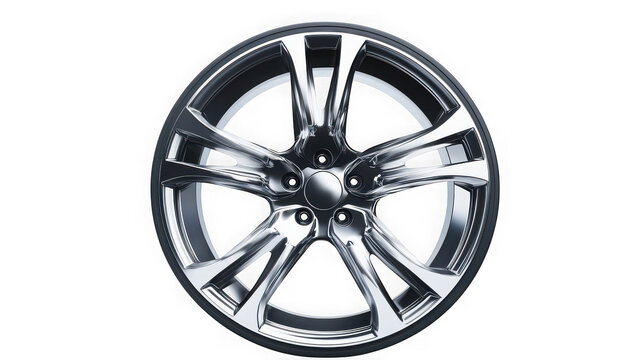 Modern polished chrome car wheel rim design featuring sleek metallic spoke pattern isolated on transparent background