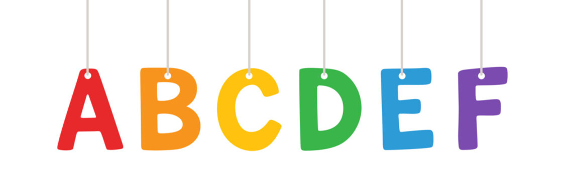 Letter ABCDEF alphabet clipart cute hanging font cartoon colorful vector on transparent background for language education