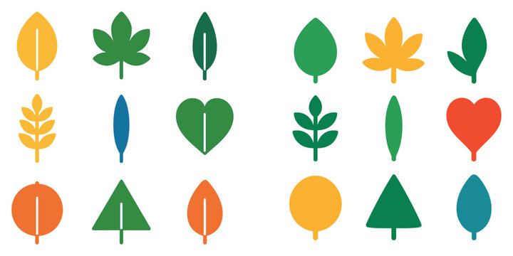 Nature icons with leaf heart tree simple flat colorful