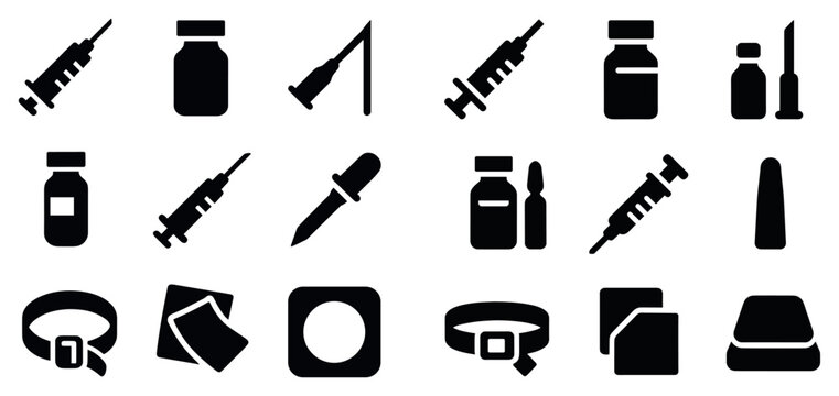 Medical icons with syringe vial dropper solid