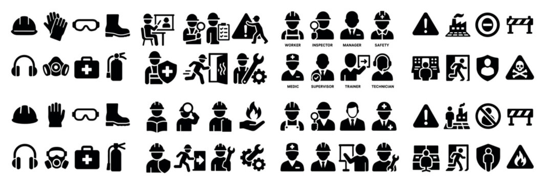Safety icons collection: equipment, roles, warnings