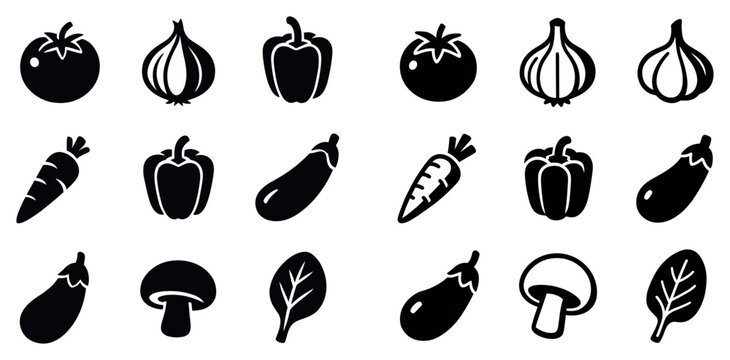 Vegetable icons with tomato onion mushroom simple solid