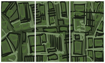 Modern interior triptych. The picture is painted by hand on a tablet. © neurostructure