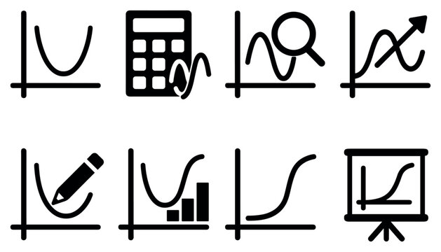 Analytics icons with calculator magnifier pencil minimal outline
