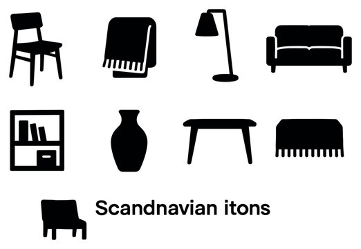 Scandinavian icons with chair sofa lamp blanket minimal style
