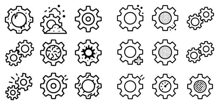 Technology icons with gear cog wheel outline style