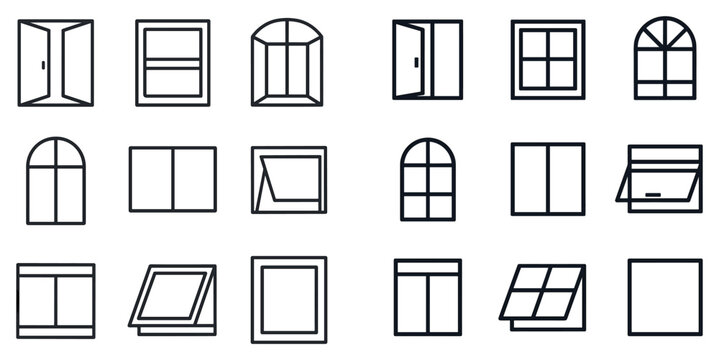 Window icons with pane arch casement simple outline