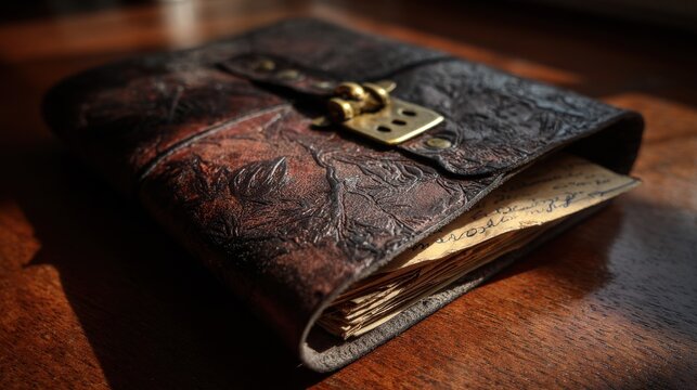 Handcrafted Embossed Leather Journal with Antique Brass Closure