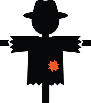 Scarecrow icon with hat and red patch on shirt isolated on white background