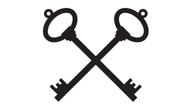 Crossed keys icon with thick black outlines for security, access control, and locksmith service branding featuring key symbol, entry system, master