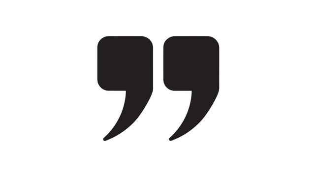 Quotation marks icon with bold black double quotes on white background for typography and text design featuring punctuation, writing, editorial with