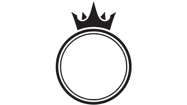 Crown outline with circular frame design for premium logo branding and badge templates in minimal vector style featuring tiara, king, monarchy with
