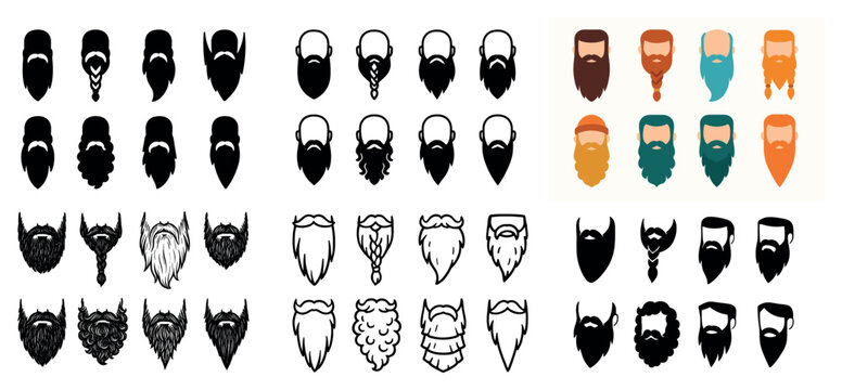 Facial hair icons with beard braid goatee flat