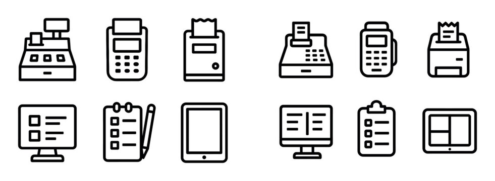 Retail icons with register card reader outline