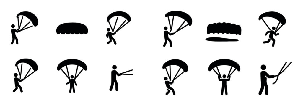 Adventure icons with parachute jumper outline