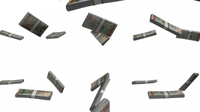 Azerbaijan Money, 200 Azerbaijani Manat Falling, AZN Currency Stacks, White Background, 4K