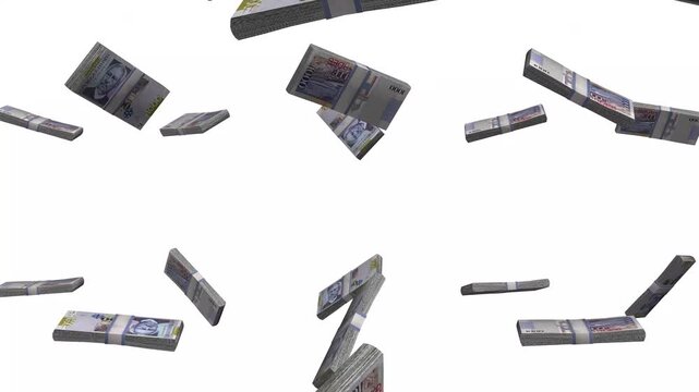 Haiti Money, Haitian Gourde Banknotes Falling, HTG Currency Stacks, White Background, 4K