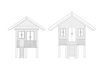 line wooden house design on white background illustration vector © nantana