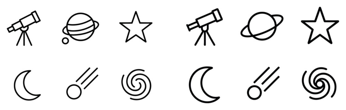 Space icons with telescope planet star outline