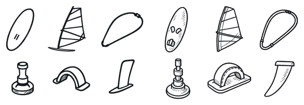 Climbing icons with carabiner piton hand drawn