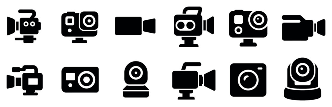 Camera icons with action camera camcorder webcam bold