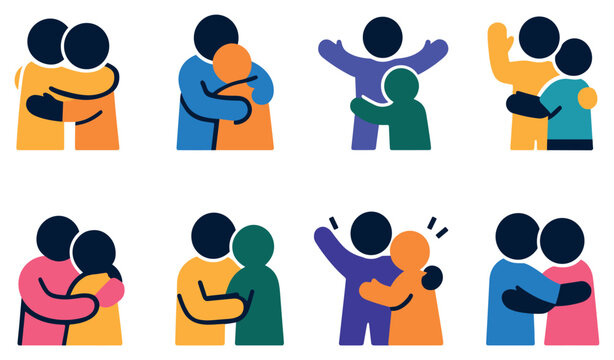 Hugging icons with people arms flat