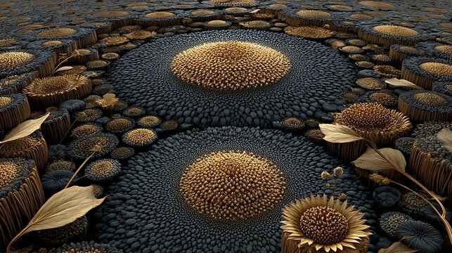 Wide sunflower field in dry harvest landscape images illustration