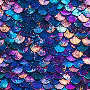 Seamless pattern of holographic mermaid core sequins creating a shiny textile background.