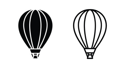 Two hot air balloons depicted in a striking black graphic silhouette © adobeamena