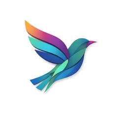 Obraz premium Colorful Abstract 3D Gradient Bird Flying On White Background
