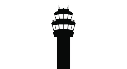 A stark black silhouette of an airport control tower stands tall © adobeamena