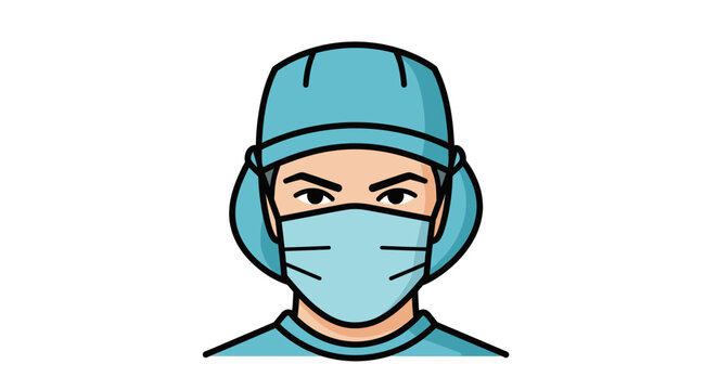 Medical professional illustration surgeon in protective mask and cap