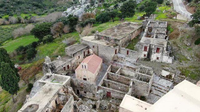 Aerial view of Kato Moni Preveli monastery in Crete