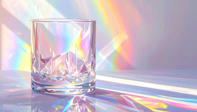 Crystal glass with colorful rainbow light