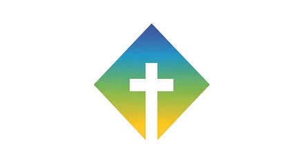 Fototapeta premium Geometric of a house with a cross symbol on a diamond shape, green and yellow colors