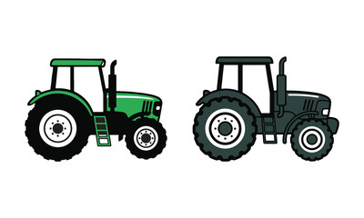 Obraz premium Two cartoon tractors a side by side illustration of agricultural machinery