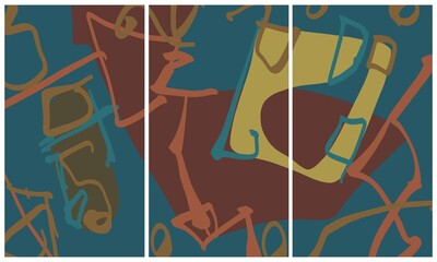 Fototapeta premium Modern interior triptych. The picture is painted by hand on a tablet.