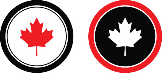 Obraz premium Canada day celebration two maple leaf emblems in red and black