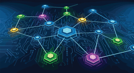 Fototapeta premium Abstract digital network connection nodes and lines on a circuit board