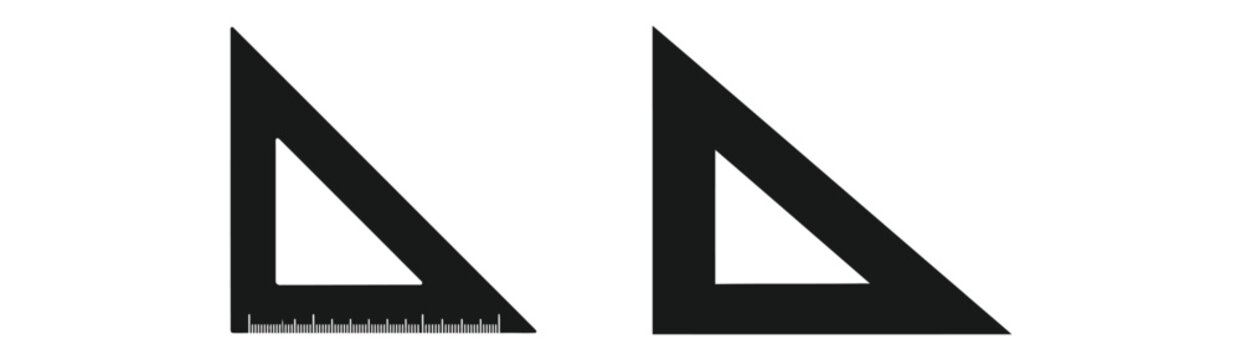 Minimalist vector graphic set showing two simple black triangular rulers used for precision drafting and engineering measurements
